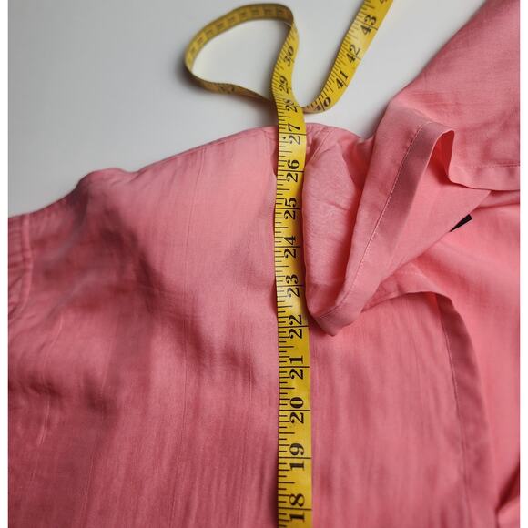 Eileen Fisher Womens XL Pink/Salmon Silk Cardigan shoulder pads Hood Athleisure - Picture 10 of 12